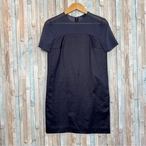 Cos 4 Sheer Top Mini Shift Dress Navy Blue Silk & Cotton Poplin Minimalist $135